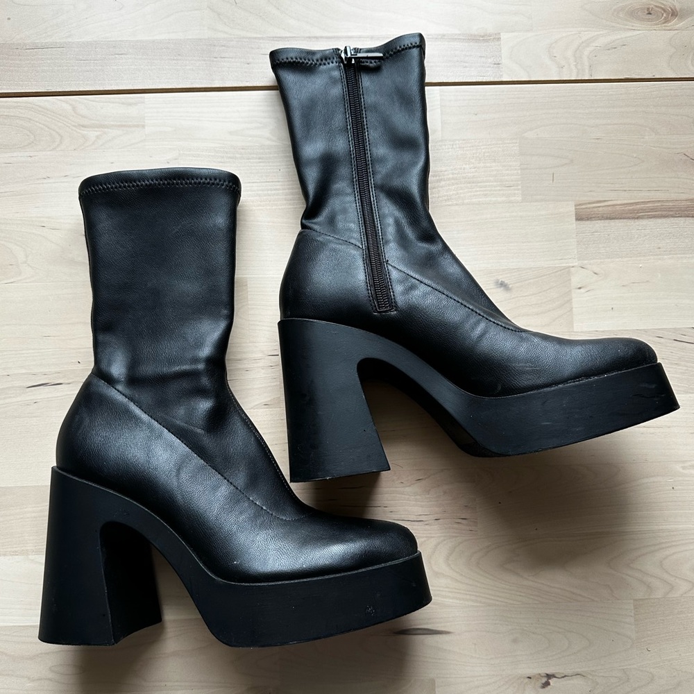 Platform faux leather sock boots